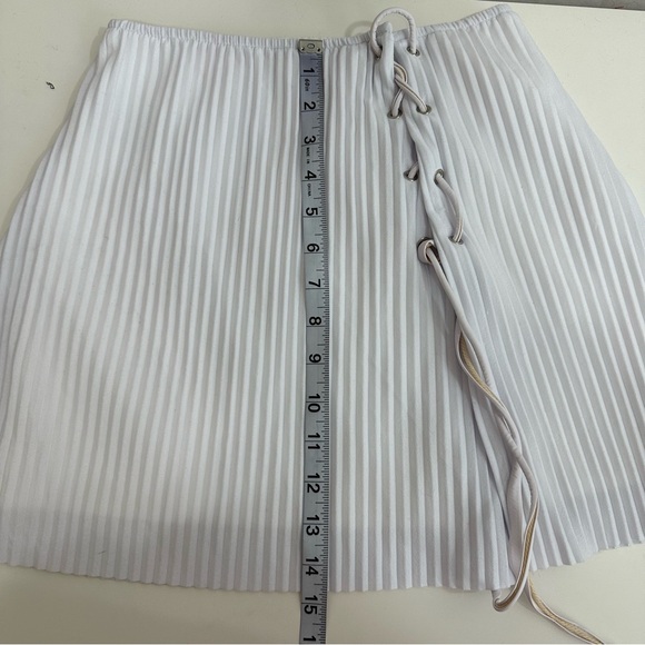 Manière De Voir Womens Pleated Mini Skirt with Laced Side Tie White 4 - Picture 4 of 12
